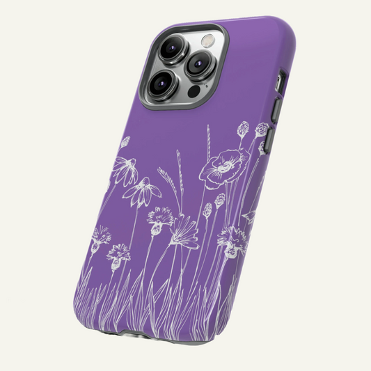 Purple Phone Case with flowers Iphone 16 - X, Samsung Galaxy S20 -S24, Google Pixel 6 - 8